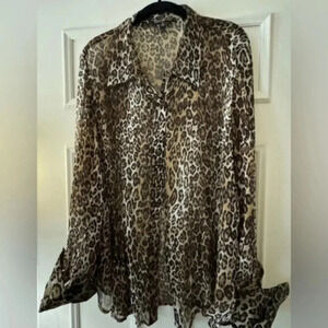Pamela Dennis Animal Print Sheer Blouse.  Size 20